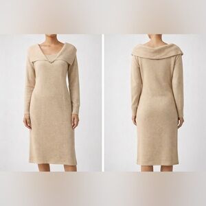 SWNY Knit Sweater Dress Midi Warm Beige w/ Chain Detail – Size L